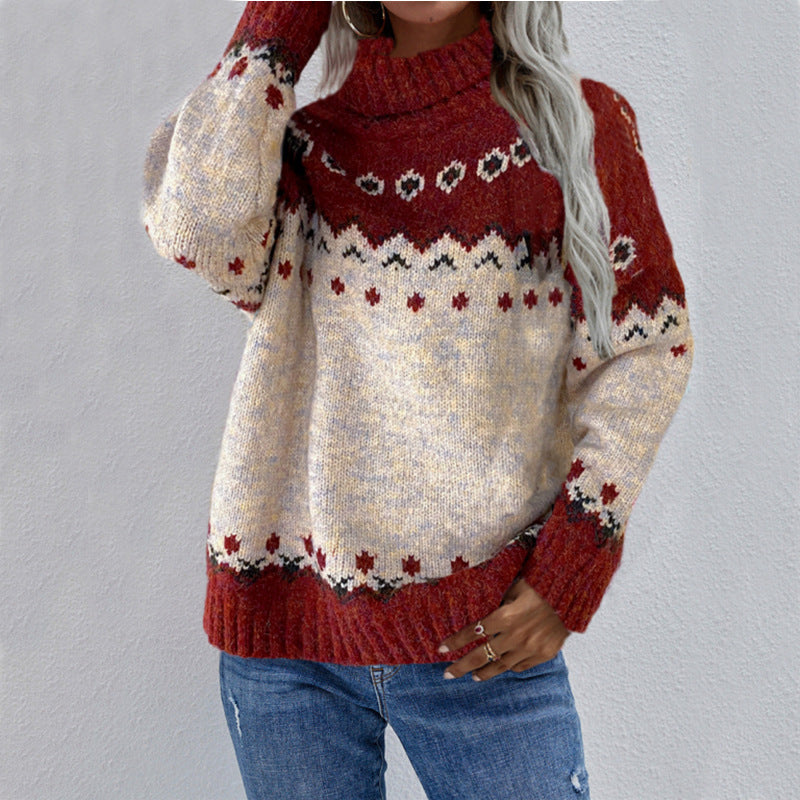 Turtleneck Knitted Sweater Christmas Loose Long Sleeve