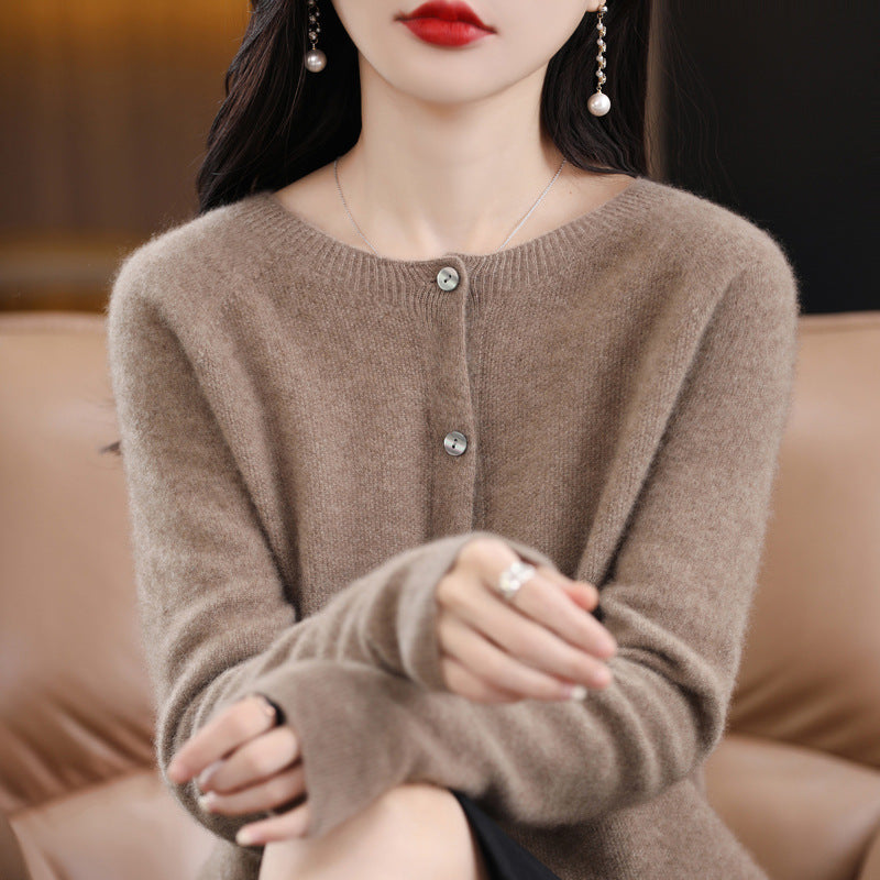 Women's Cashmere Cardigan O-neck Loose Sweaters Top Fashion