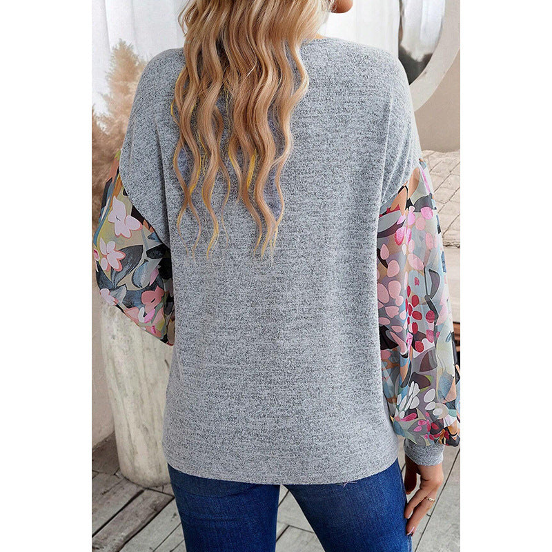 Casual Style Lantern Sleeve Stitching Long Sleeve