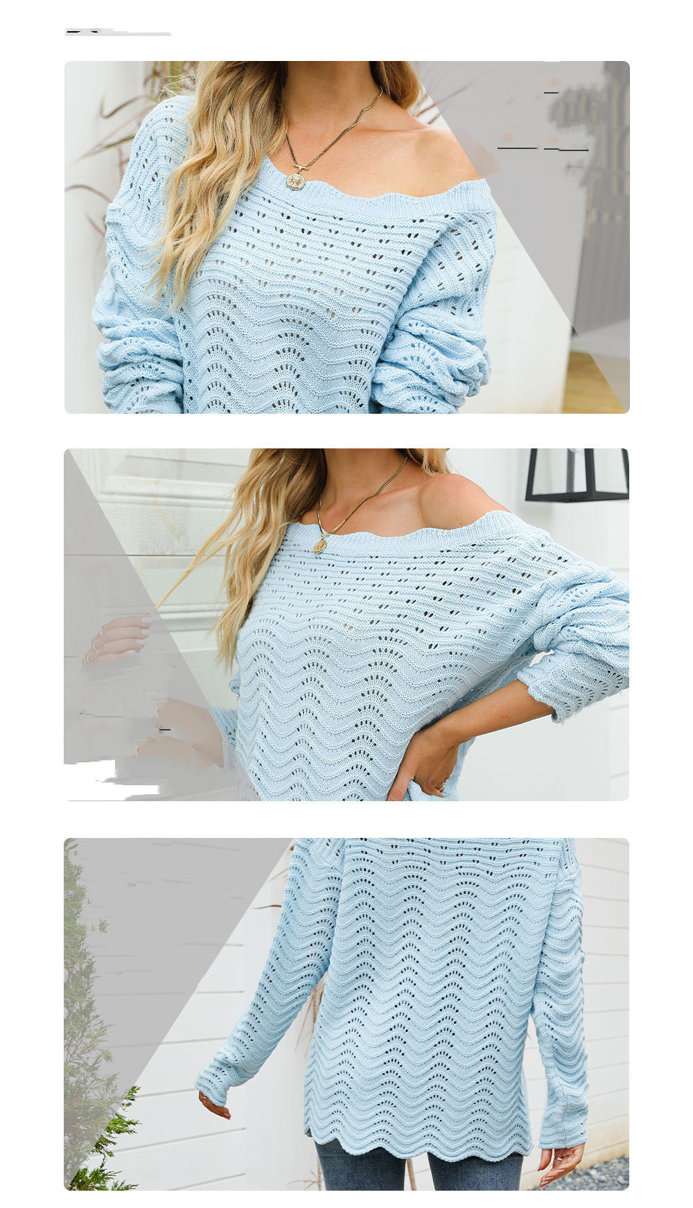 Hollow Pullover Lace Knit Word Neck Off Shoulder Sweater