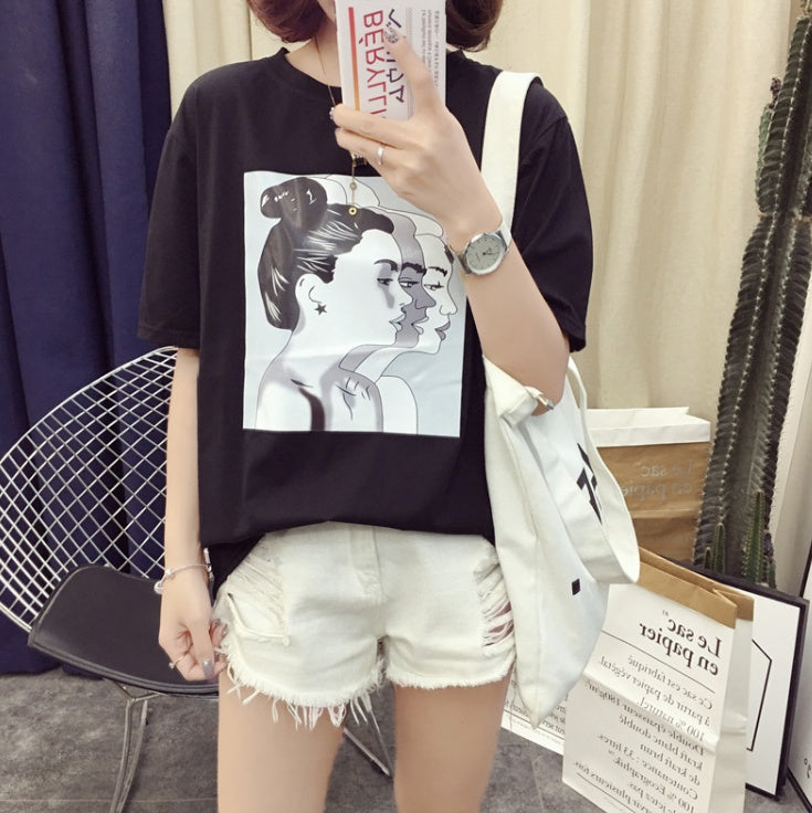 cotton spring loose T female short-sleeved thin coat Korean version of the tide student head