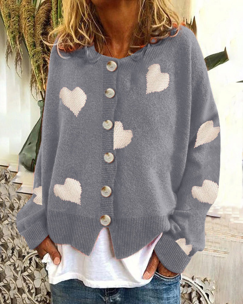 Women's Heart Sweater Single Breasted Cardigan Knitwear