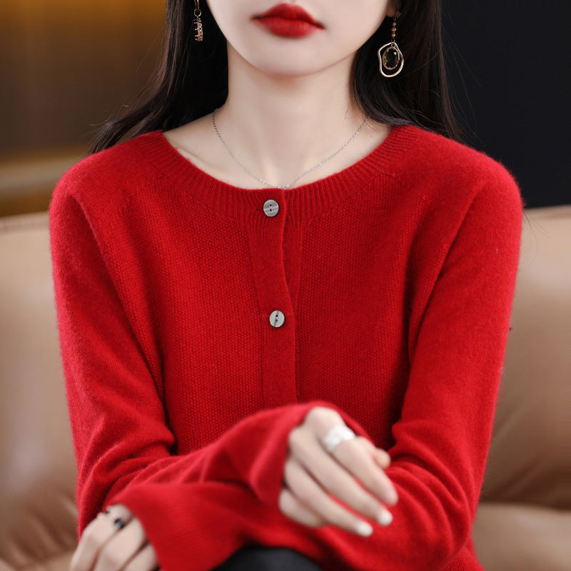 Women's Cashmere Cardigan O-neck Loose Sweaters Top Fashion