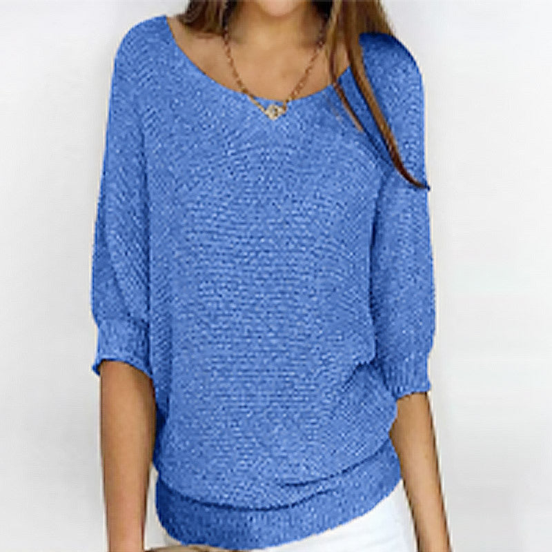 Three-quarter Sleeve Pullover Sweater Fashion Solid Color Loose