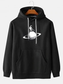 Solid Color Hooded Astronaut Print Couple Sweater