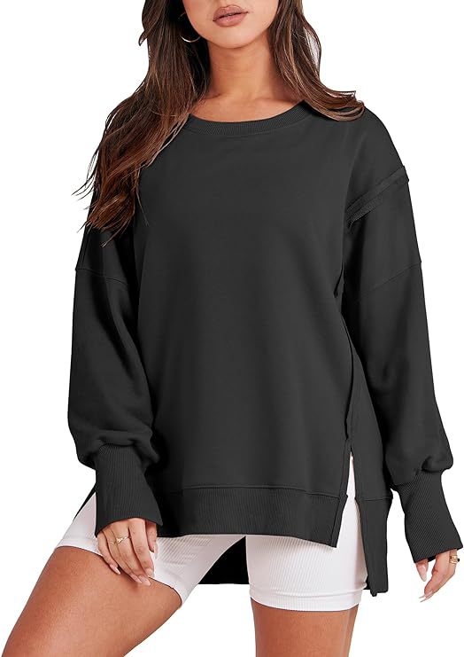 Round Neck Long Sleeve Hem Split Patchwork Sweater