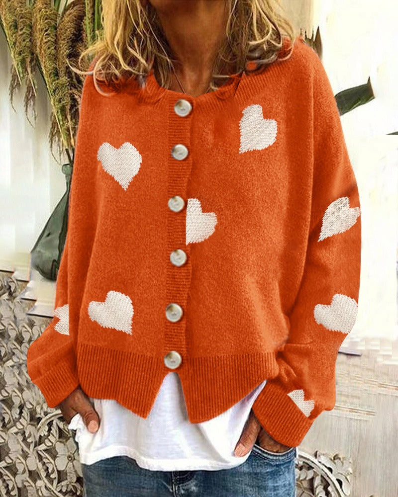 Women's Heart Sweater Single Breasted Cardigan Knitwear