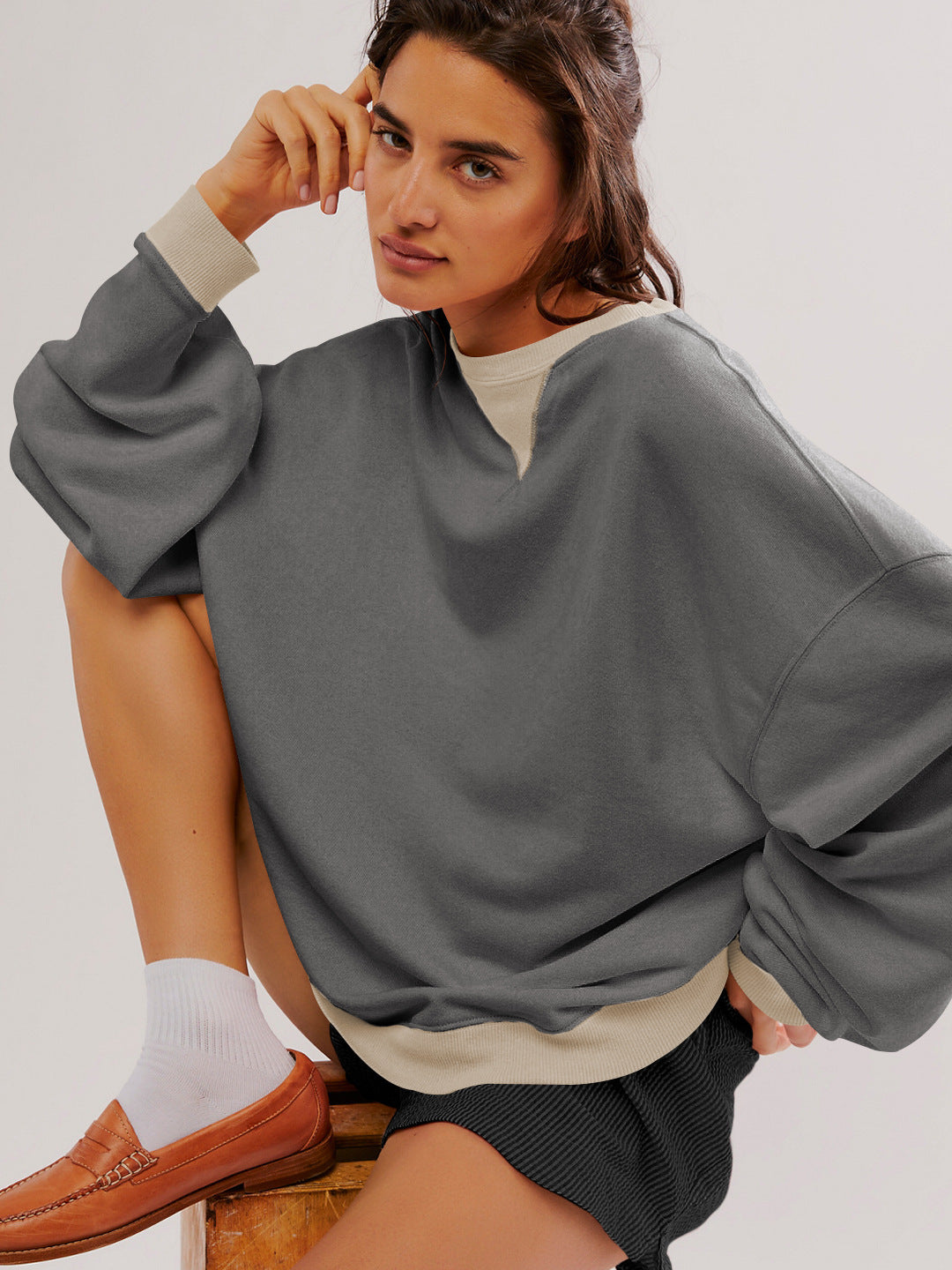 Fashion Color-matching Pullover Sweatshirt Street Casual