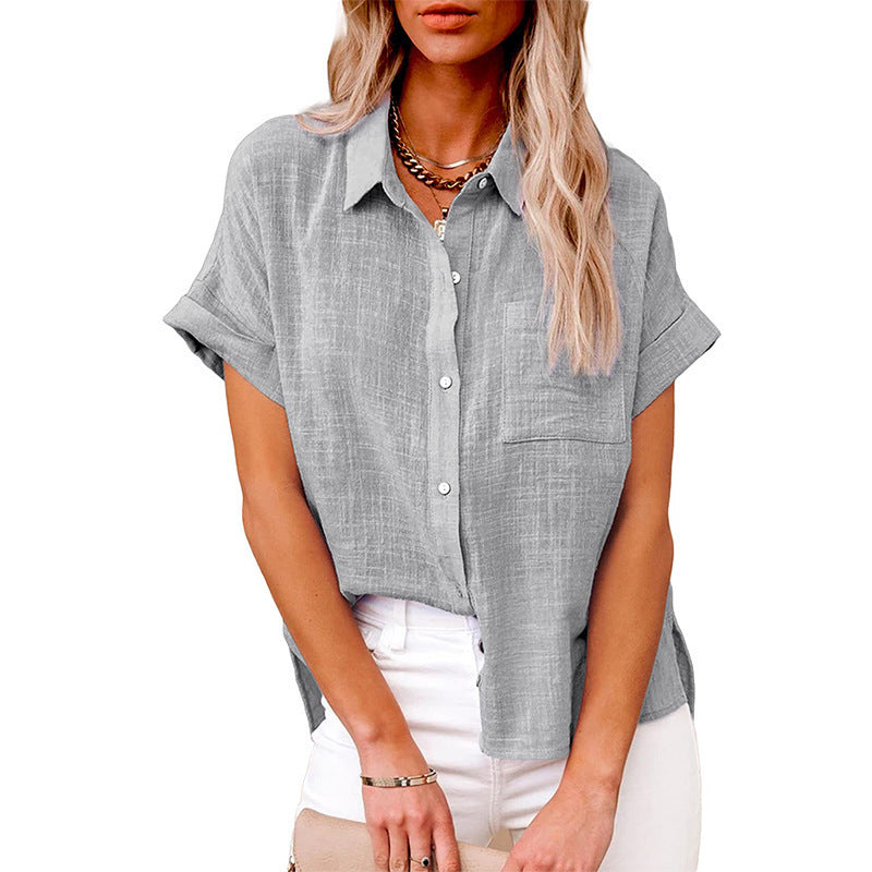 Summer Lapel Short Sleeve Shirt With Pockets Fashion