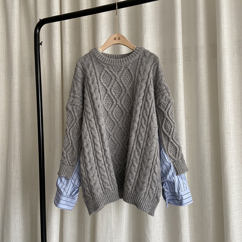 Lazy Style Large Size Slimming Knit Sweater Female Twist Thick Needle Wool