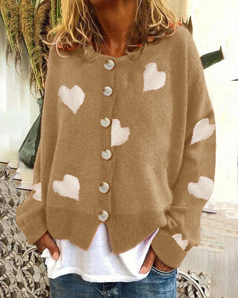 Women's Heart Sweater Single Breasted Cardigan Knitwear