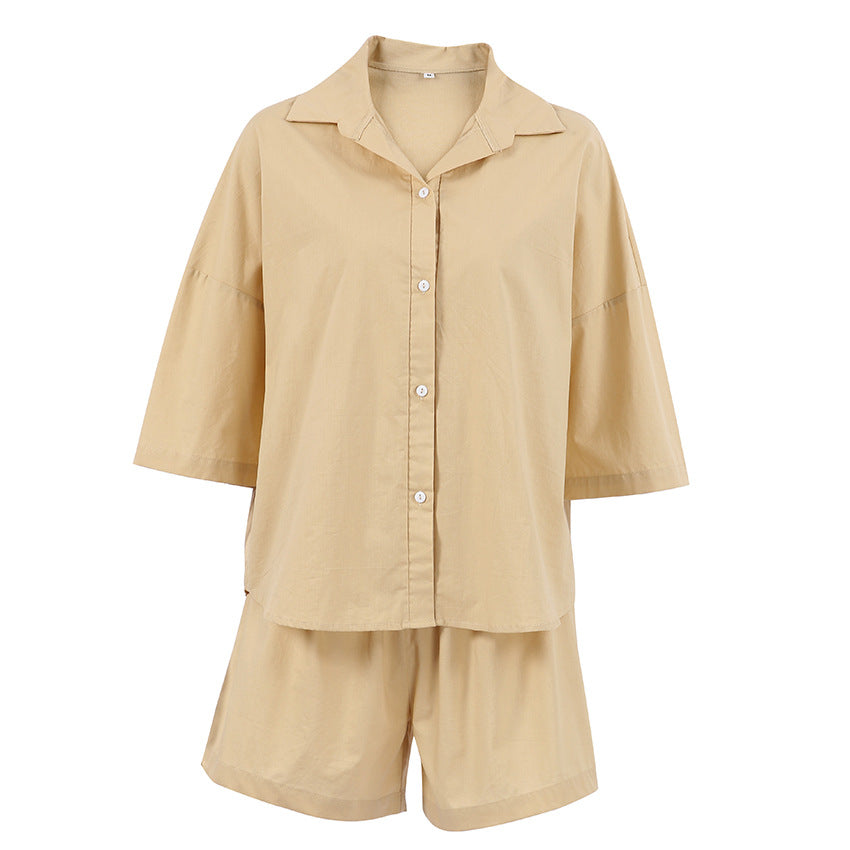 New Cotton And Linen Shirt Pajamas 34 Sleeve Outer Shorts Suit