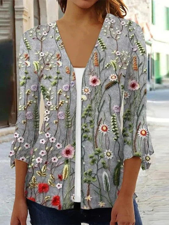 Printed Quarter Sleeved Cardigan Knit