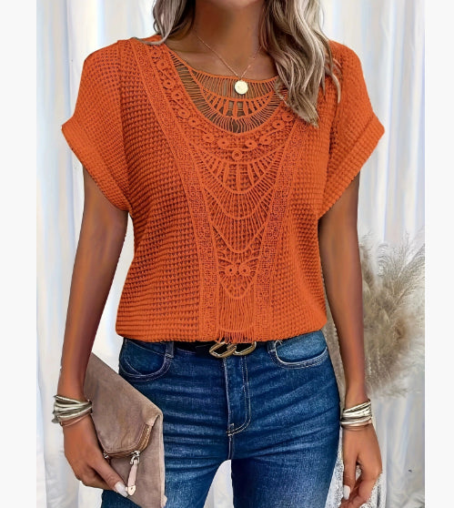 Summer Hollow Out Short-sleeved T-shirt Fashion Ethnic Style