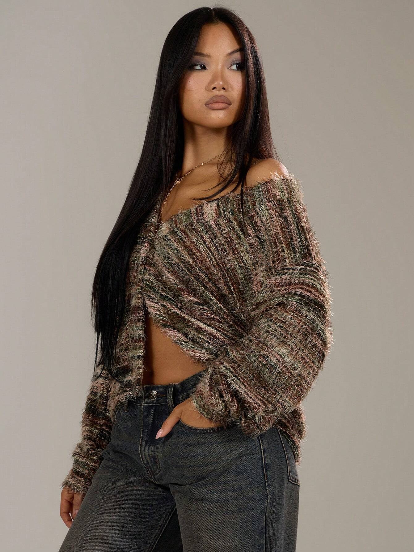 Winter Stripe Knitted Sweater Ins Button Cardigan Long Sleeved