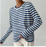 New Knitted Striped Long Sleeved Sweater Versatile Pullover