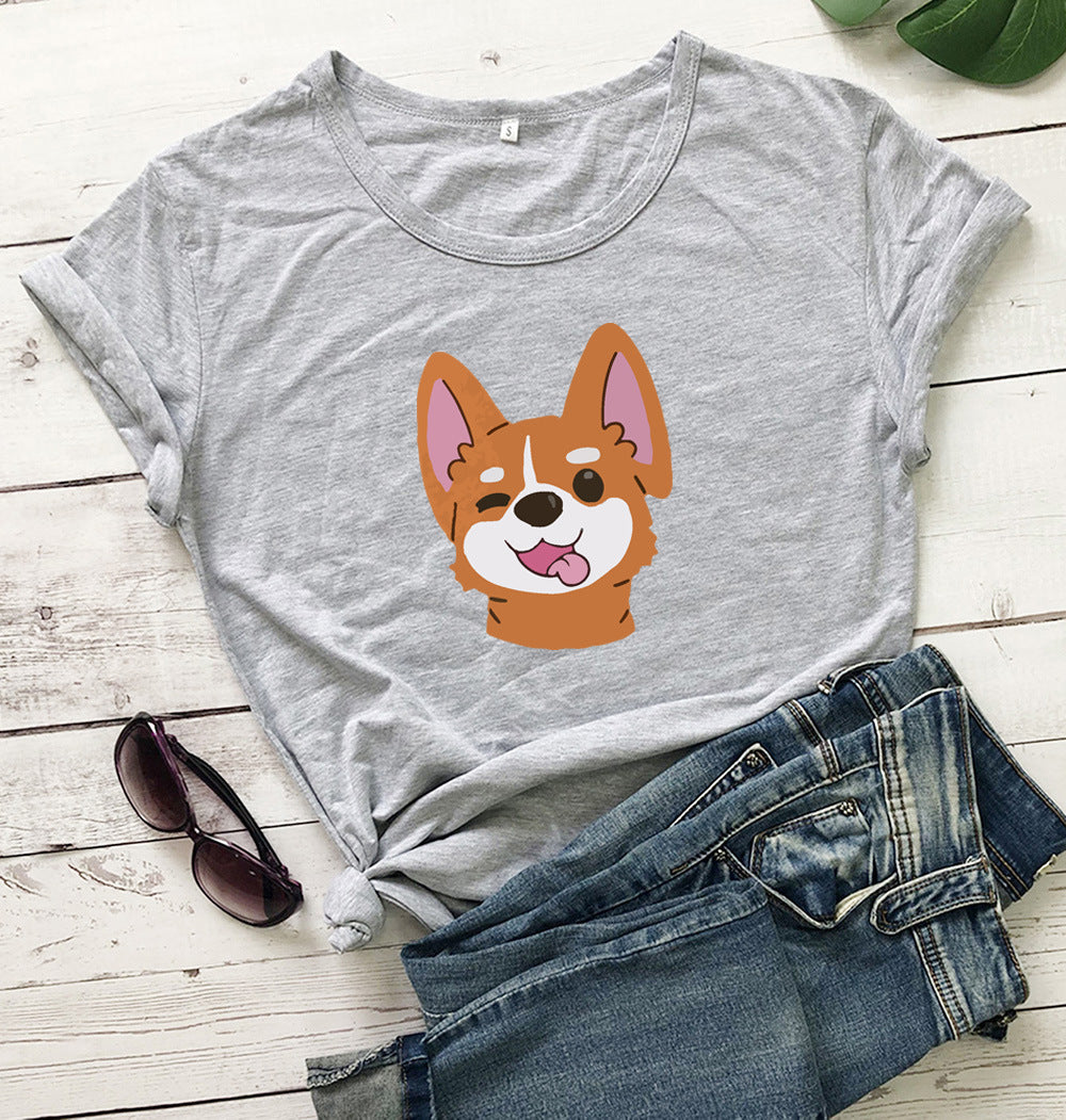 Animal Dog Print Short-sleeved T-shirt