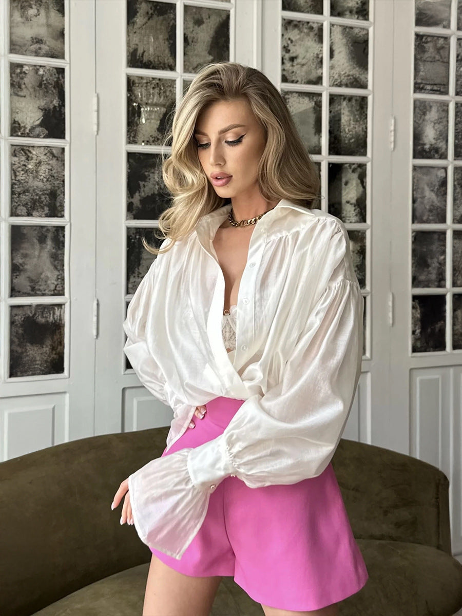 Ins French Lantern Sleeve Shirt Fashion Button Lapel