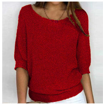 Three-quarter Sleeve Pullover Sweater Fashion Solid Color Loose
