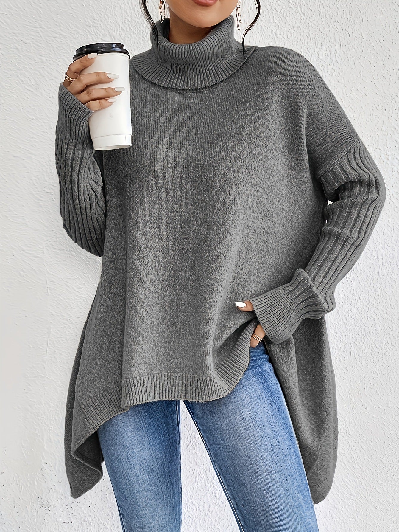 Irregular Turtleneck Sweater Winter Loose Long Sleeve