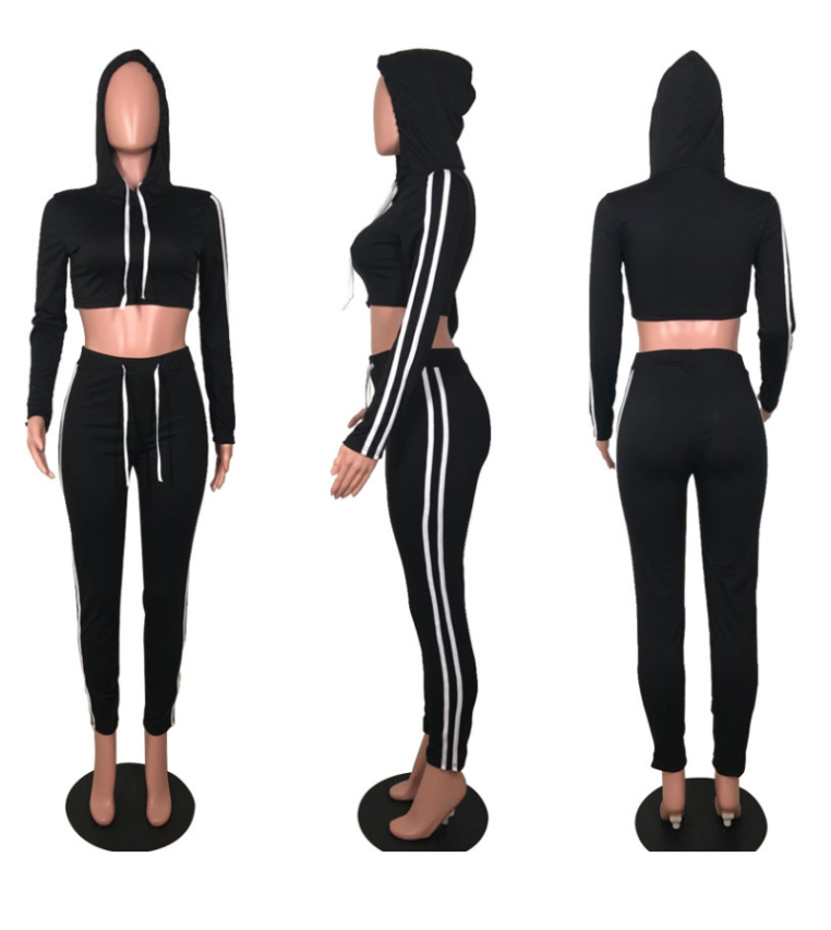 Women Ladies Tracksuit Crop Top Hoodies