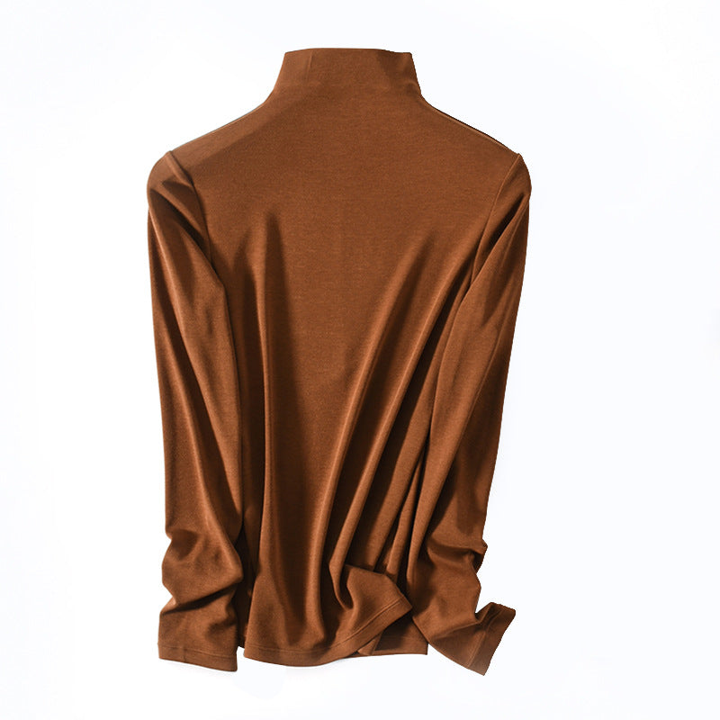 Women's Wool Slim Round Neck Half High Neck Long Sleeve T-shirt