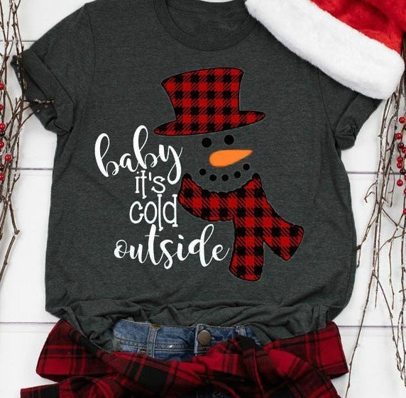 Santa Snowman Print Short Sleeve T-shirt