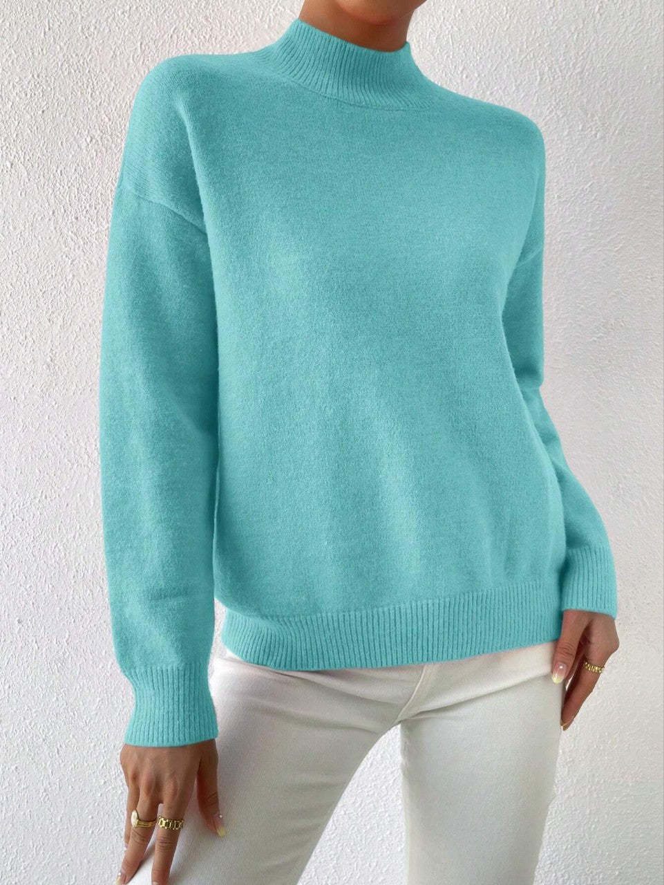 Women's Pullover Sweater Casual Solid Color Mid-high Neck