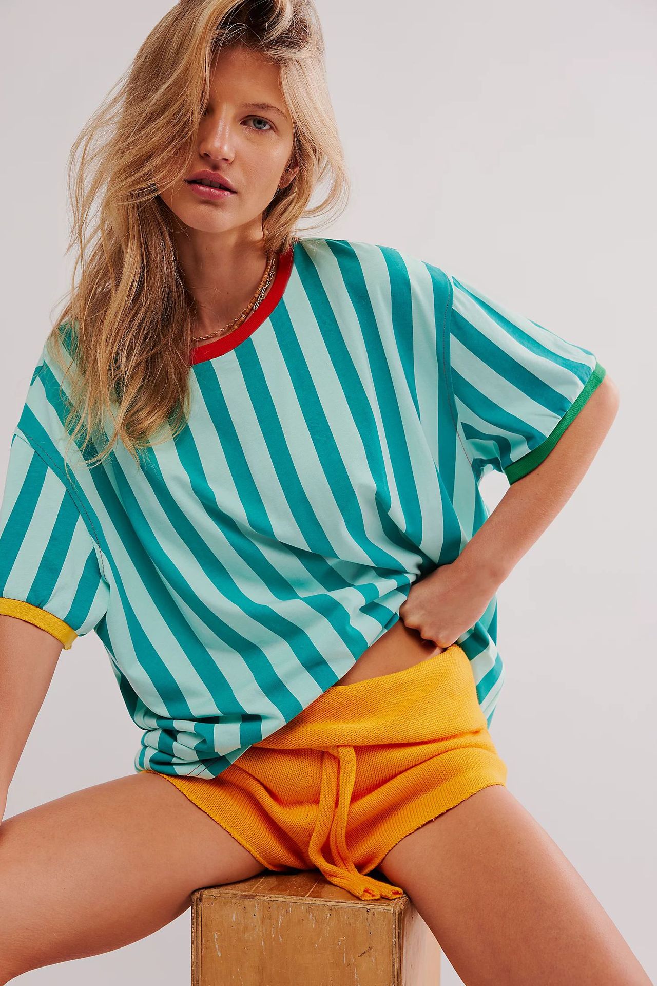 Women's Top Striped Contrast Color Casual Short Sleeves