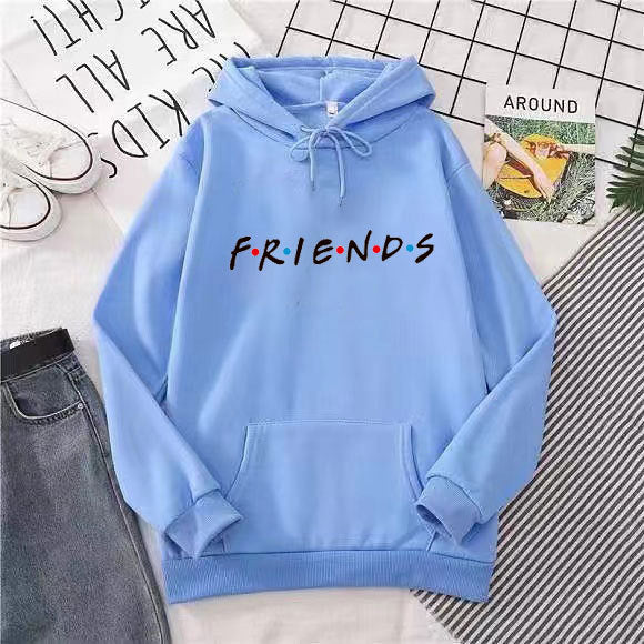 Women's Letter Friend Print Long Sleeve Hooded Sweatshirt