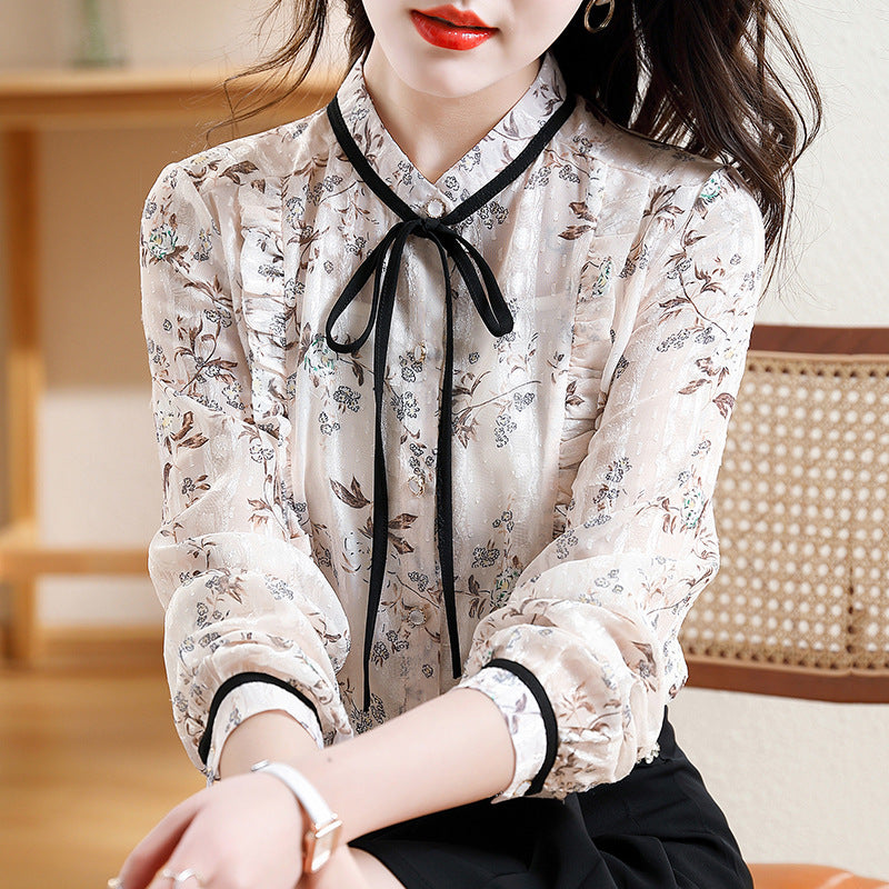 Floral Blouse Women's Bowknot Top