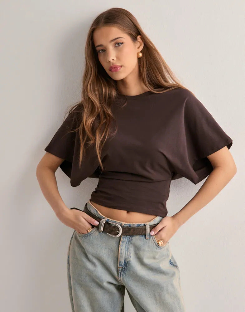 Summer Batwing Sleeve T-shirt Ins Fashion Round Neck
