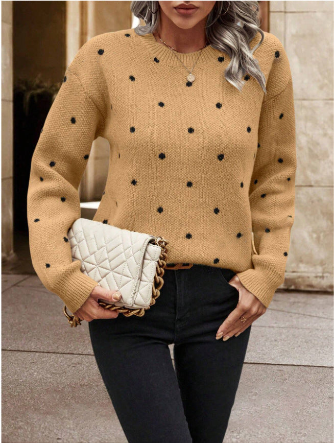 Fashion Polka Dot Print Pullover Sweater Casual Long-sleeved