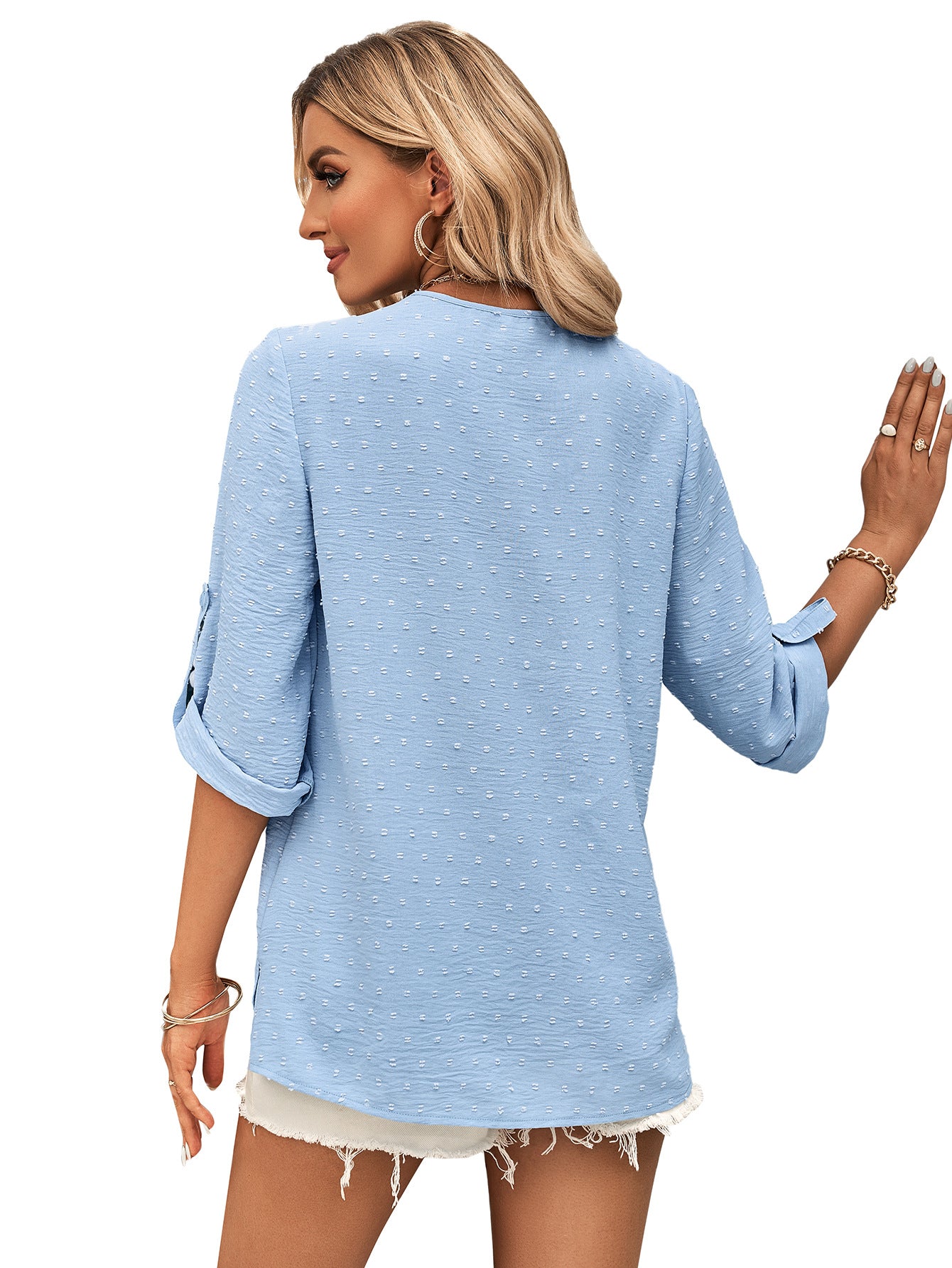 Spring And Summer Women's Clothing Fashion Solid Color Loose V-neck 34 Sleeves Top