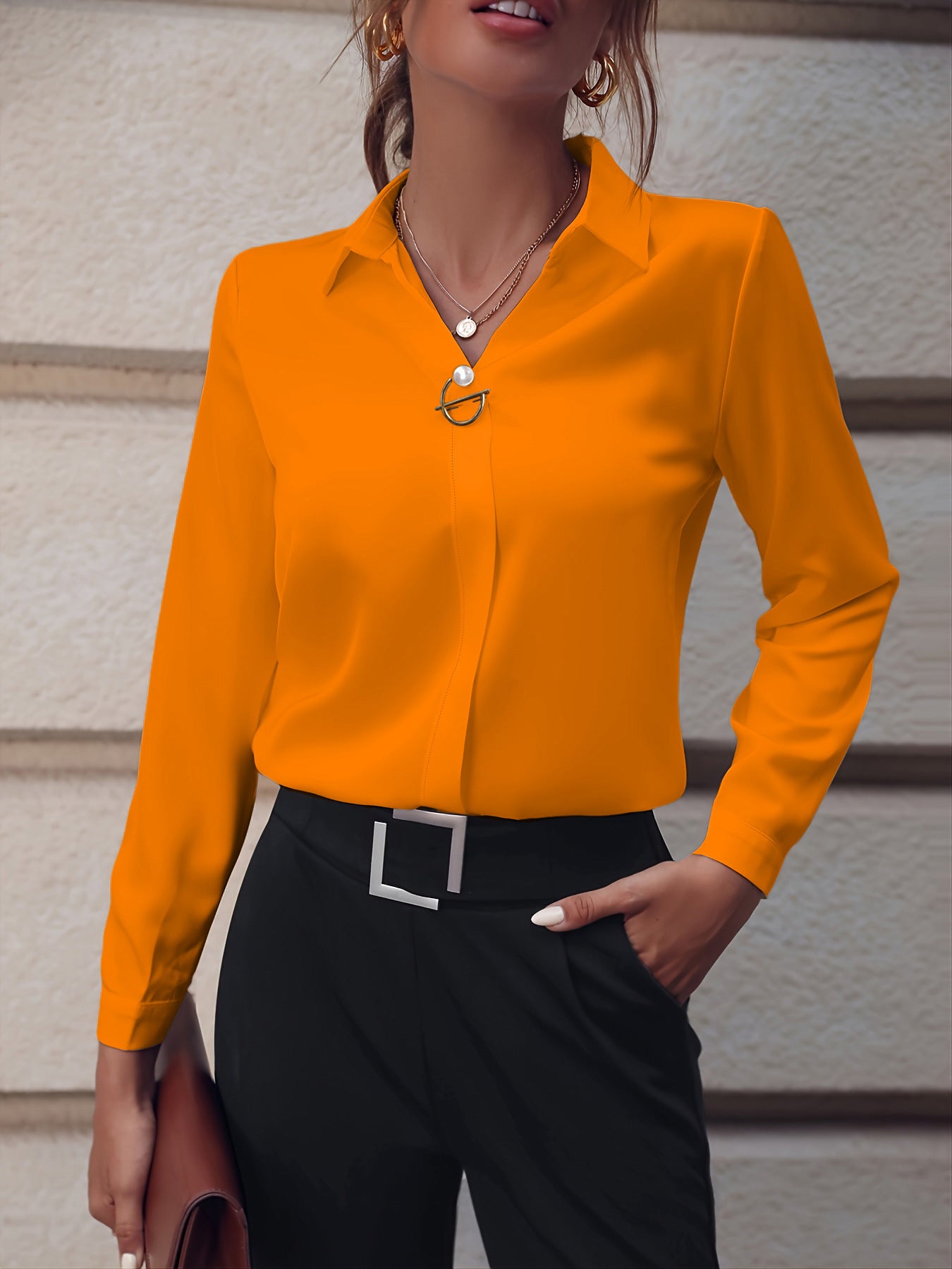 Commuter V-neck Long-sleeved Shirts Ins Fashion