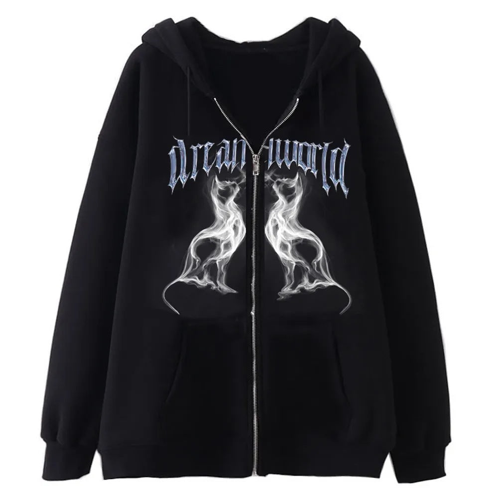 Dark Skull Skeleton Sweatshirt Metal Zipper Sweater