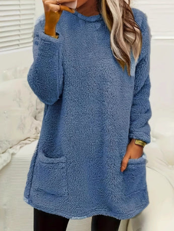 Women's Fleece Pullover Long Sweater With Pockets Winter Sweatershirt