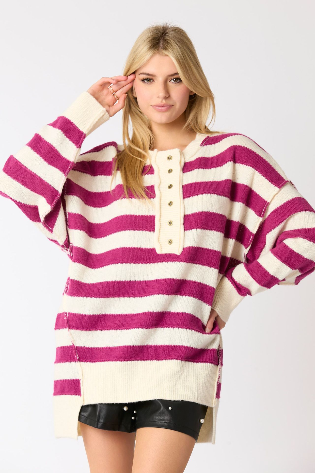 Loose Multicolor Knitted Sweater Long Sleeve Top