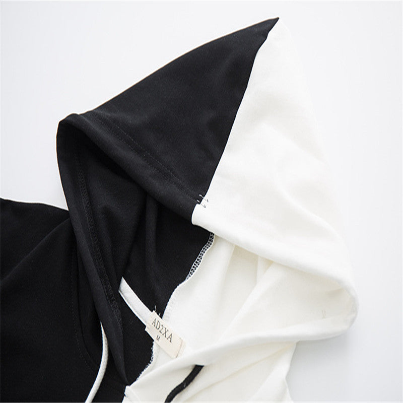 Loose and versatile contrast color hooded top