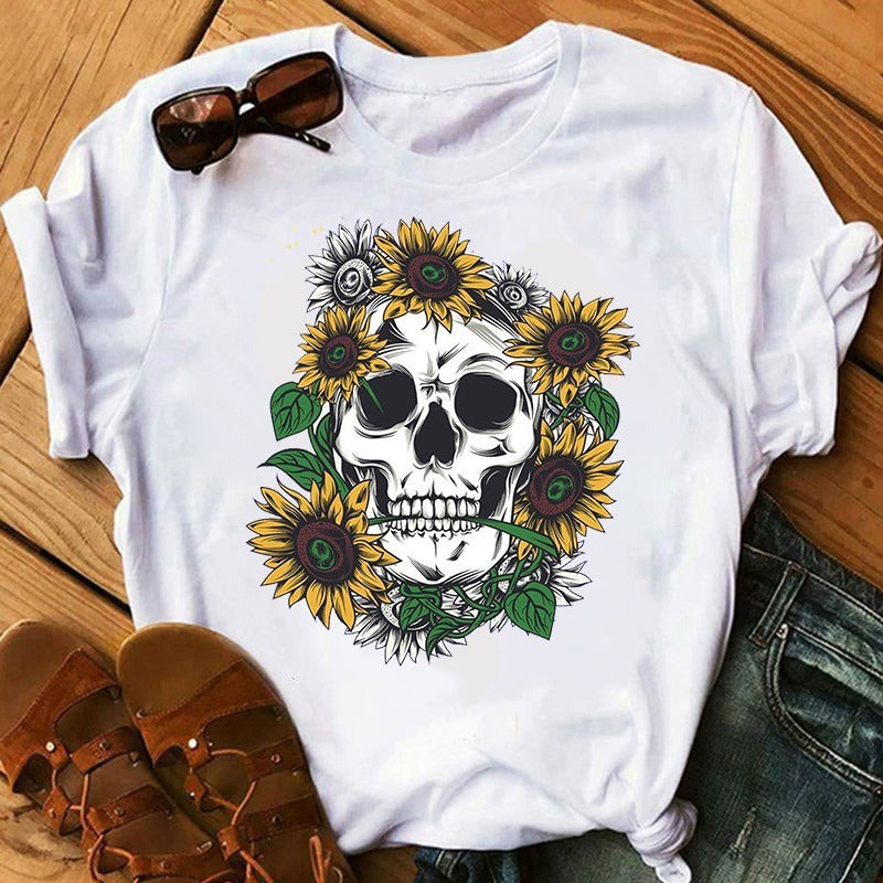 Women's Color Skull Print Short-sleeved T-shirt