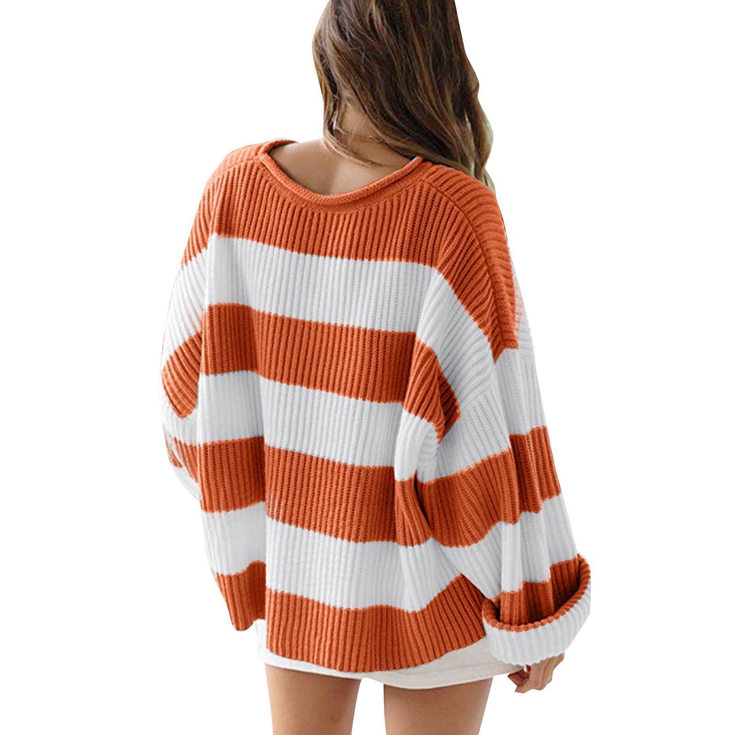 Loose Striped Sweater Fashion Casual Long Batwing Sleeve