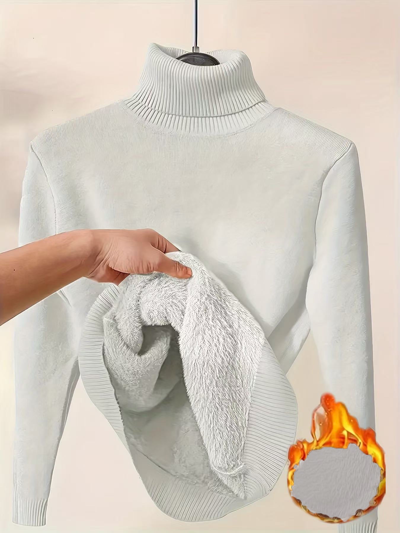 Fleece Turtle Neck Sweater Winter Warm Elegant Thick Knitted
