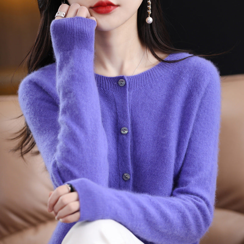 Women's Cashmere Cardigan O-neck Loose Sweaters Top Fashion