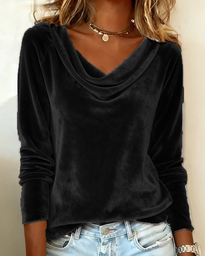 Elegant Velvet Long Sleeve Shirts For Women Fall Spring