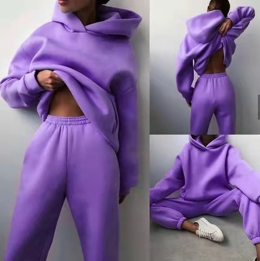 Women's Casual Hooded Sweater Two-piece Suit Hoodie