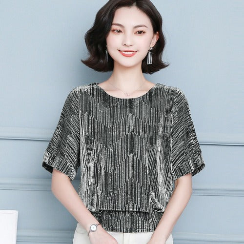 Bat Sleeve Loose T-shirt Women's Short Sleeve Mesh Top