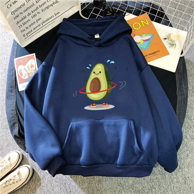 Hoodies Sporty Cartoon Avocado Print Warm New Sweatshirt