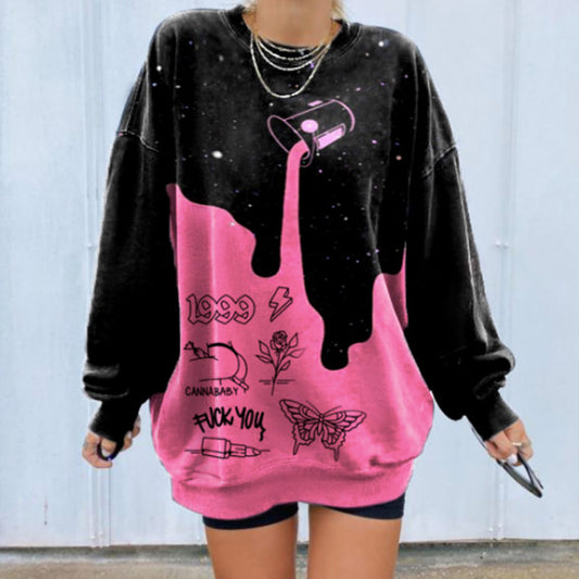 Women's Fashion Casual Tie-dye Printed Round Neck Long Sleeve Pullover Hoodie