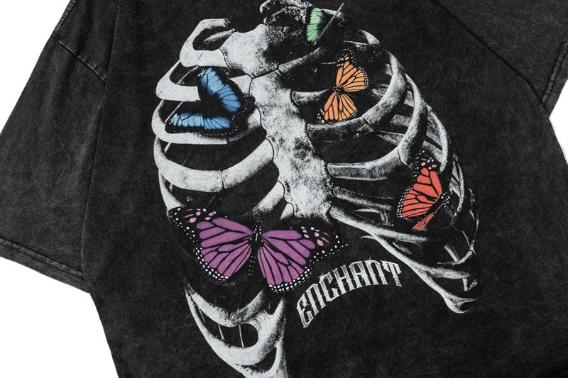 Butterfly Bone Skeleton Printed Short Sleeve T-shirt