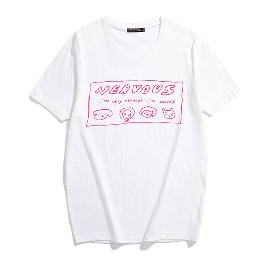 Graffiti Pattern Simple T-shirt White Short Sleeves